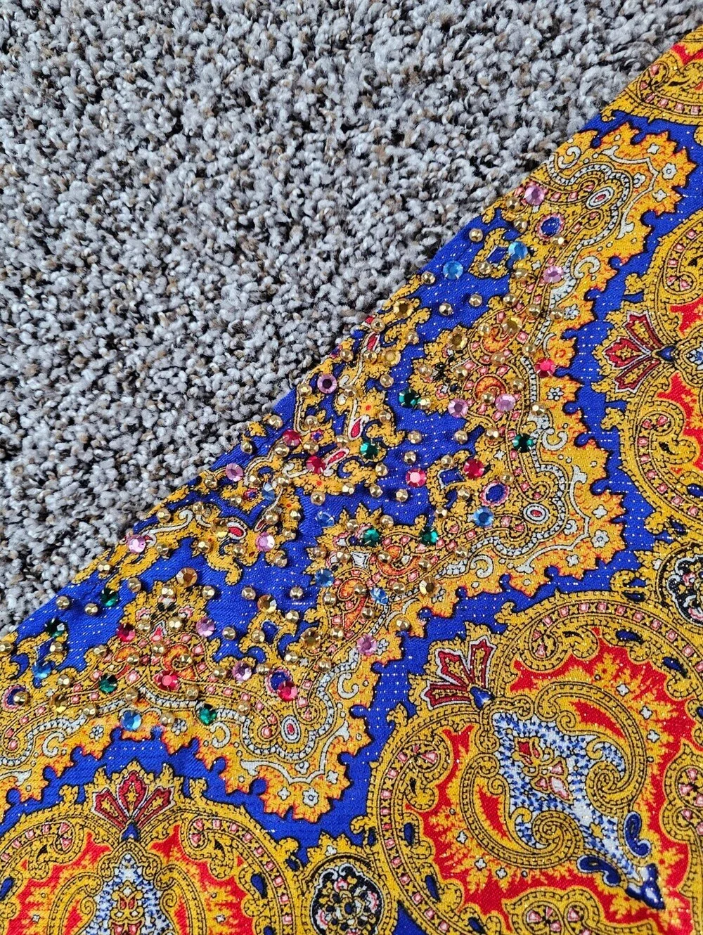 vintage-style blue floral headscarf Babushka Blue Gold Embellished Boho